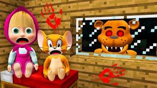 WHATS this SCARY FREDDY Bear DOING outside MASHA and JERRY window in Minecraft !? GAMEPLAY Movie