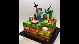 Оформление торта в стиле Майнкрафт_How to make a cake on the game Maincraft_Como fazer um bolo em Mi