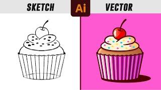 Adobe Illustrator Beginner Tutorial: Create a Vector Cupcake from Sketch (HD)