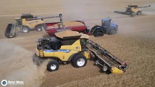 Harvest GIANTS / 8 New Holland CR 8 90 Mähdrescher & New Holland T9 bei der Aussaat. Das selbe FELD