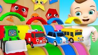 Wheel on the bus - baby song with parachute vehicles and fire trucks - Nursery Rhymes & Kids Songs