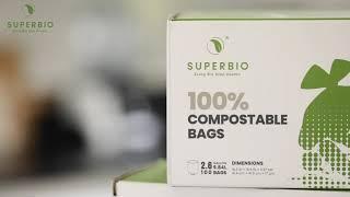 SuperBio Compostable garbage bag certified by BPI/TUV meeting ASTM D6400 and EN13432 standards