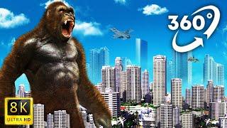 360 video - VR Roller Coaster with King Kong in Town | Giant Gorilla Attack | 4K / 8K