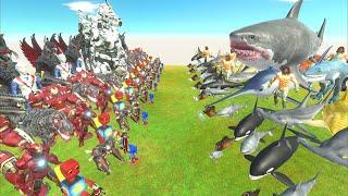 ROBOT SHARK WAR - ROBOT TEAM vs SHARK TEAM - Animal Revolt Battle Simulator