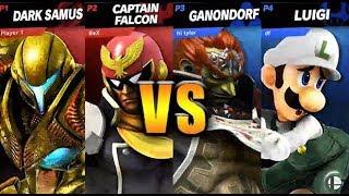 Captian Falcon/Dark Samus vs Ganondorf/Luigi | Super Smash Bros. Ultimate Tournament Gameplay