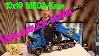 MEGA-Kran auf Mercedes Arocs 10x10 Hydraulik Modell 1:14 Huge Crane Model truck ecavator