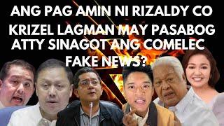 RIZALDY CO UMAMIN NA/ MAYOR KRIZEL LAGMAN MAY BIULGAR KAY CO/ SAGUTAN SA COMELEC SINO FAKE NEWS?