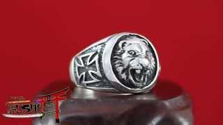 925 Sterling Silver Antique Masonic Ring Knights Templar Lion Head and Cross