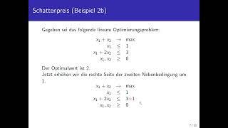 Schattenpreise eines linearen Optimierungsproblems