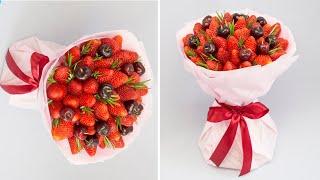 Look at the idea of ​​a Summer Bouquet of strawberries and cherries / DIY berry bouquet