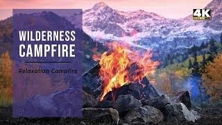 Autumn Campfire & Snow-Capped Mountains - 10 hour Fall Virtual 4K Fireplace & Relaxing Fire Sounds