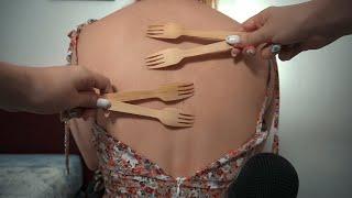 asmr back scratch with long nails, forks | plus tracing, makeup brush & crinkly coconut oil