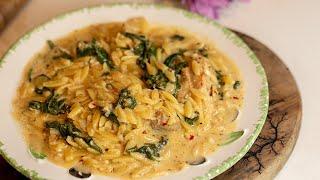 Creamy Chicken with Spinach & Feta Orzo ready in 30 minutes!