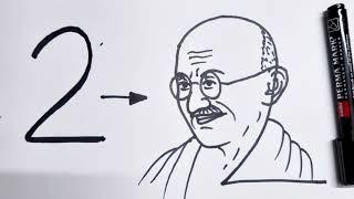 2 turns into Mahatma Gandhiji drawing || How to draw Gandhiji drawing || Independence day drawing