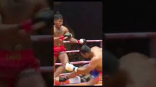 Resultado do chute de Tun Tun Min em Prom Samnang - Result of Tun Tun Min's low kick in Prom Samnang