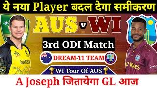 Australia vs West Indies Dream11 Team || 3rd ODI Match AUS vs WI Dream11 Prediction