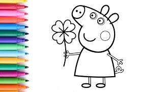 Peppa Pig  Holding a Patrick's  Flower Drawing, Painting & Coloring For Kids and Toddlers_Child Art