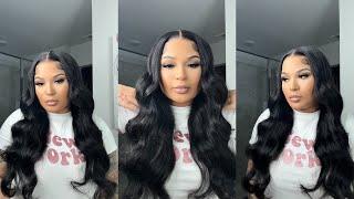 BOUNCY BOMBSHELL CURLS | SUPER NATURAL BODY WAVE HD FRONT WIG INSTALL | PRE-PLUCKED | ASTERIA HAIR
