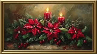 Vintage Christmas Poinssettias Arrangement Painting | Gold Frame TV Art | Art Screensaver for TV