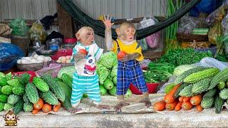 How YiYi and YinYin help mom harvest vegetables go to the market to sell and make cakes