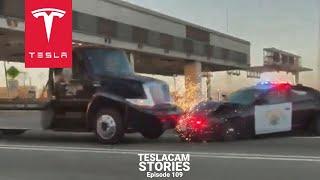 STOLEN TOW TRUCK VS POLICE CARS | TESLACAM STORIES 109
