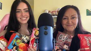 my mum tries ASMR for the first time | south korean snacks mukbang 