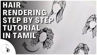 How To Draw Hair / Hairstyles / Fashion Hair Rendering / Tutorial / Easy Step by Step / TAMIL