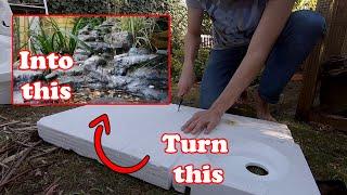 DIY, EASY and CHEAP waterfall feature, Styrofoam and expanding foam. Part 1