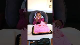 Baby's First birthday #cake #babygirl #babyfirstbirthday #babyeating #cute #cutebaby #firstbirthday