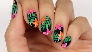 Tropical Leaf & Flower Nail Art