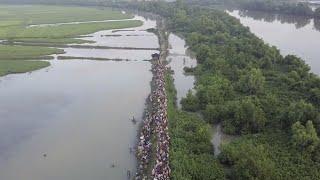 Drone footage shows Rohingya refugees entering Bangladesh