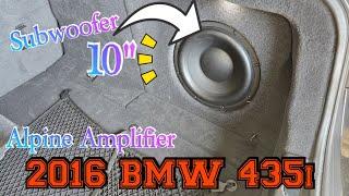 2016 BMW 435i Custom subwoofer box on passenger side Alpine Amplifier