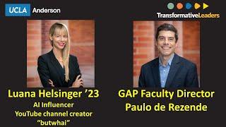 Luana Helsinger '23, AI Influencer/YouTube channel creator, with Prof. Paulo De Rezende