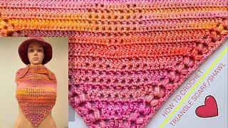 How To Crochet a Shawl or Triangle Scarf with Hearts | Crochet Filet Heart Shawl Tutorial ️