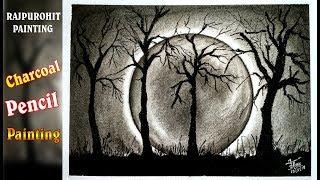 How to draw Dark Forest with Charcoal Pencil Step by Step