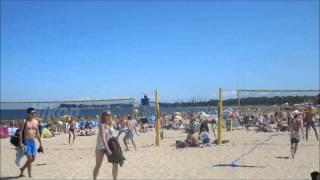 The beach on a hot summer day in Gdansk, Poland