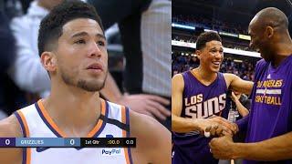 Devin Booker holding back tears after the 24 second runoff to honor Kobe Bryant