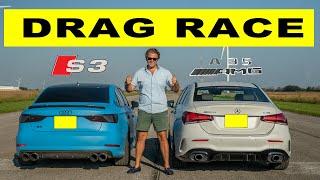 2022 Mercedes A35 AMG vs Audi S3, the unthinkable happens. Drag and Roll Race.