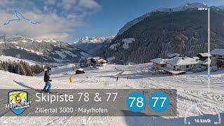 Skifahren Mayrhofen - Skipiste 78 & 77 - Lattenalm & Talabfahrt | Zillertal 3000 | Mit GPS stats