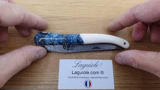 Couteau Forge de Laguiole Stephane Rambaud 12cm plein manche molaire de Mammouth Bleu et Os