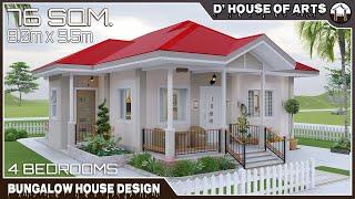 4 BEDROOMS | 76 SQM. ( 8.0m x 9.5m) | Bungalow House Design | Modern House Design | 2 Toilet & Bath