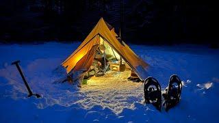 Snowstorm Camping Alone in Hot Tent | Michigan Backcountry