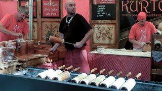 Hungary Street Food. Making Chimney Cakes 'Kurtőskalács'