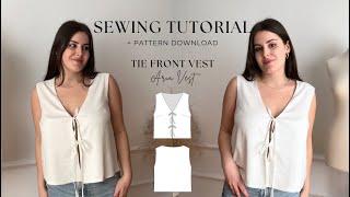 DIY Front Tie Vest Tutorial | Easy Sewing Tutorial for Beginners + PDF Pattern | Summer Top