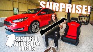 Surprising my little sister with RACING SEATS & CARBON FIBER WING for her widebody Focus!