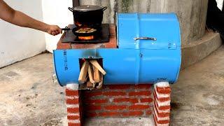 Wood stove with new oven - Creative ideas from cement and non-iron barrels