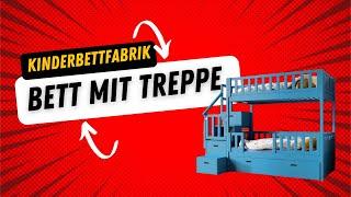 Blaues Etagenbett mit Treppe – Entdecken Sie es bei KinderBettFabrik.de @KinderBettFabrik