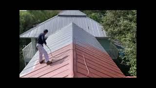 Applying Elastomeric Aluminum Roof Coating on Metal Roof Restoration #roofcoating #metalroof