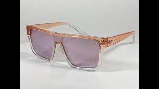 Le Specs Moon Club Sunglasses Square Shield Flat Top Frame Clear Pink Peach Cry