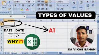 Excel Beginners tutorial || Types of Values in Excel || 2024